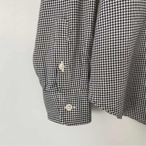 CHAPS BLACK/WHITE HOUNDSTOOTH NO IRON 100% COTTON BUTTON DOWN SHIRT, PETITE MED - Picture 3 of 10